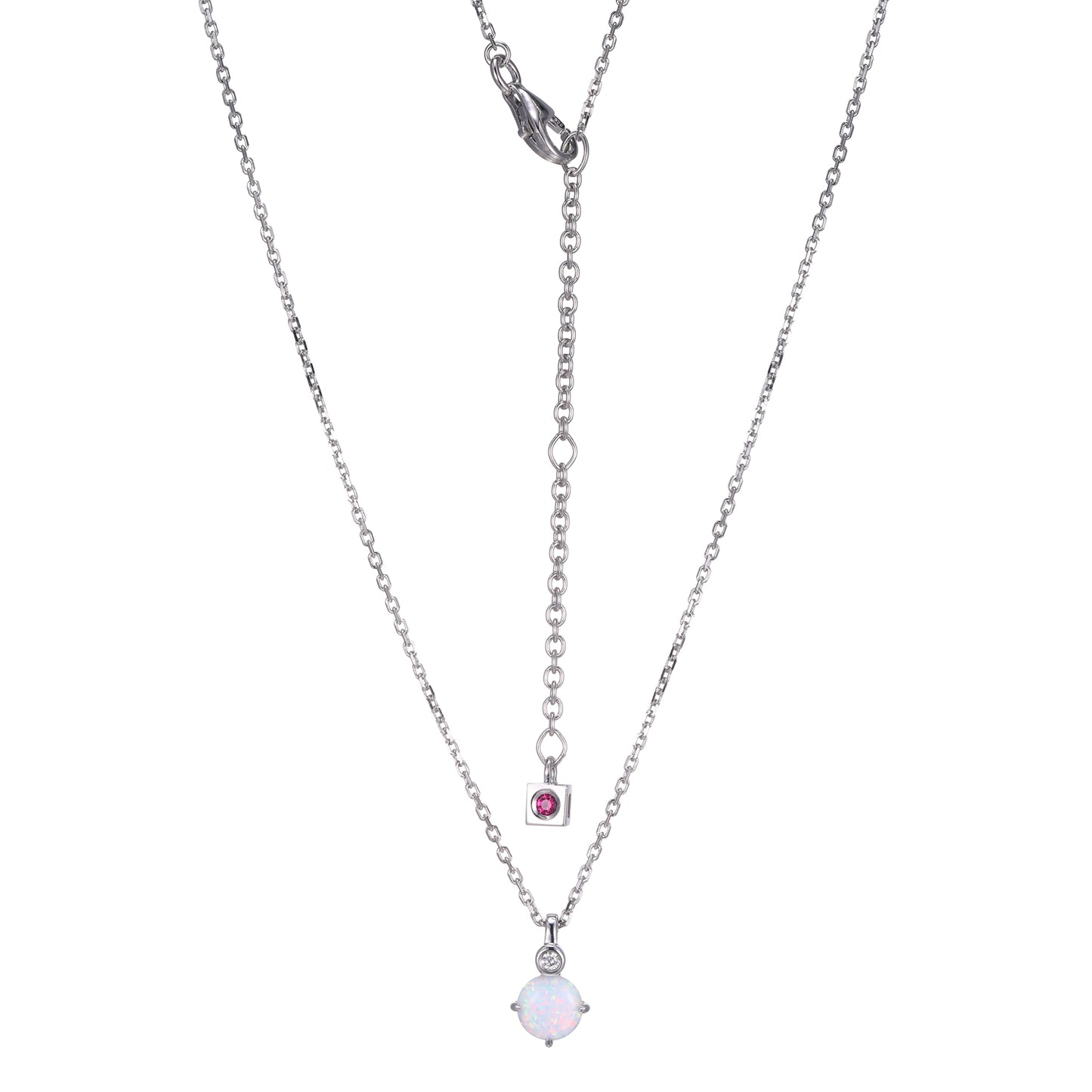 Rhodium Plated Sterling Silver Necklace Created Opal - October