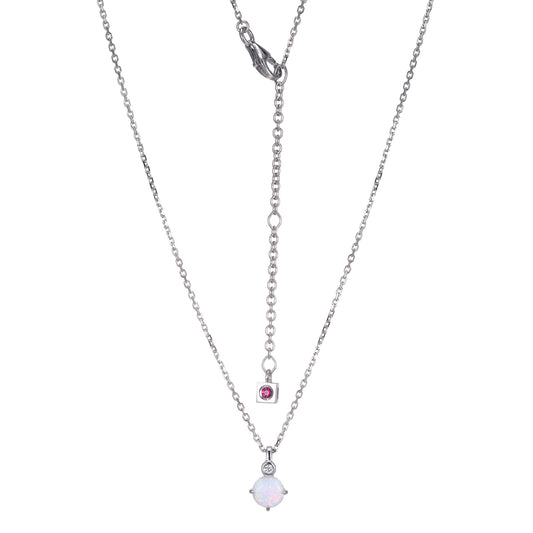 Rhodium Plated Sterling Silver Necklace Created Opal - October