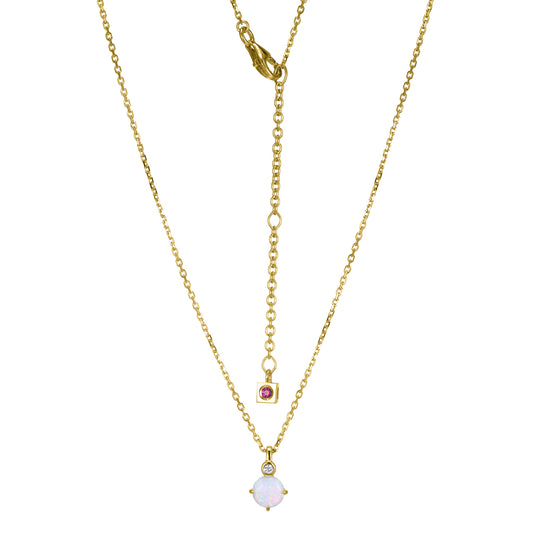 14K Yellow Gold Plated Sterling Silver Necklace Created Opal - October