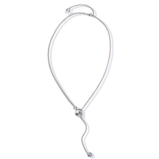 Sterling Silver White Sapphire Heart Y Necklace
