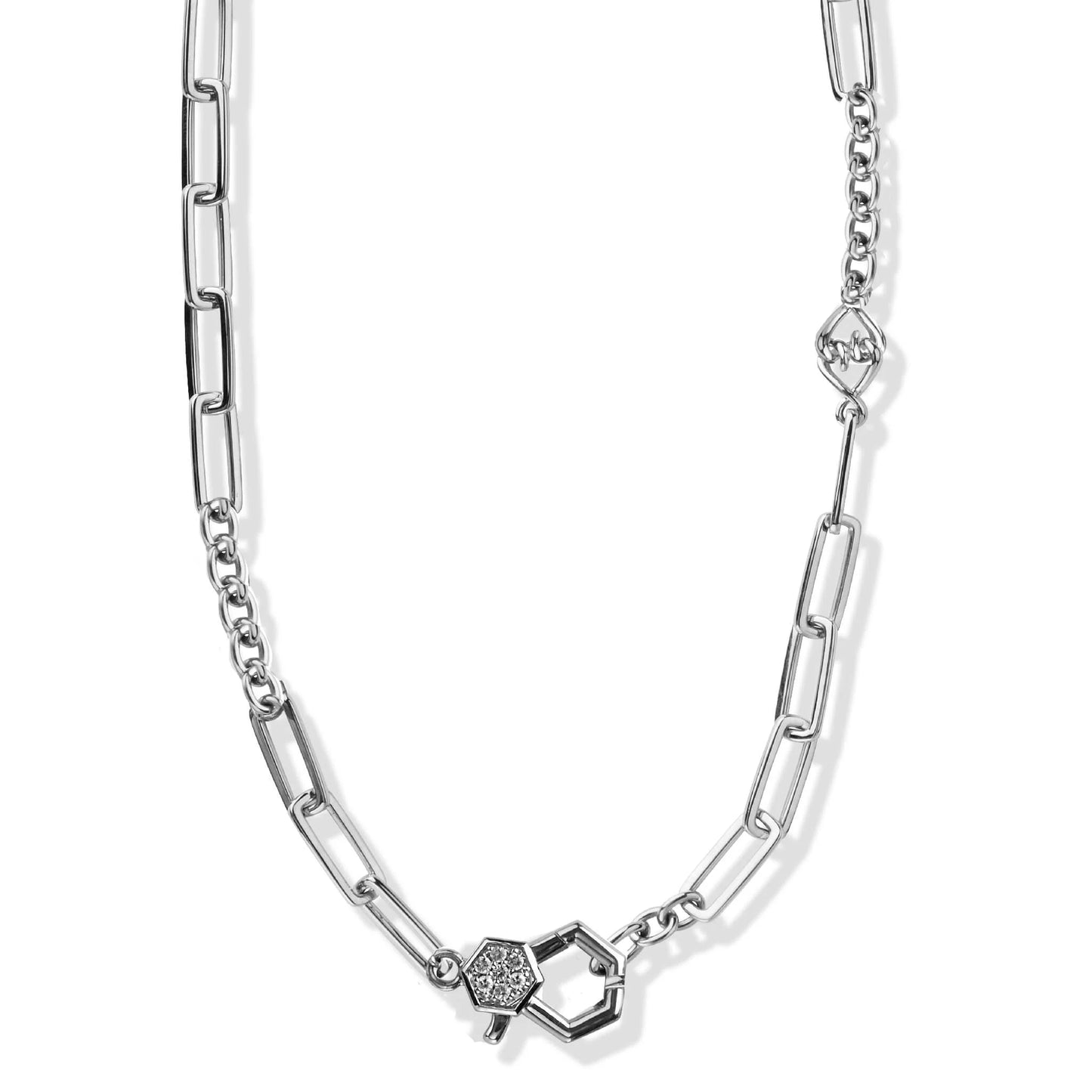 Sterling Silver White Sapphire Paperclip Necklace