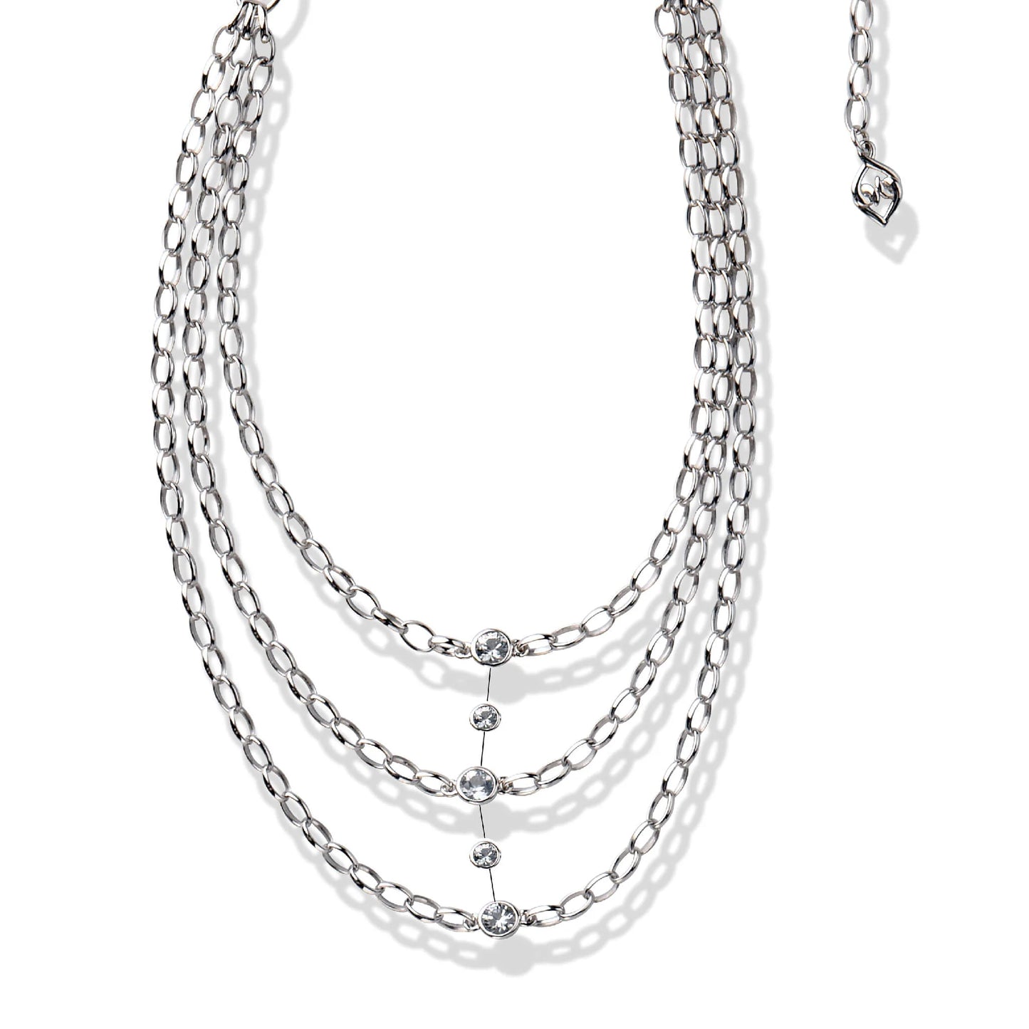 Sterling Silver White Sapphire Layered Bib Necklace