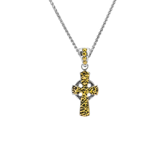 Keith Jack Sterling Silver + 18k Hammered Circle Cross Pendant