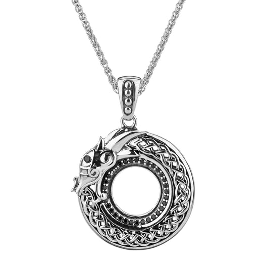 Keith Jack Sterling Silver Oxidized Black CZ Dragon Pendant with Beaded Bail