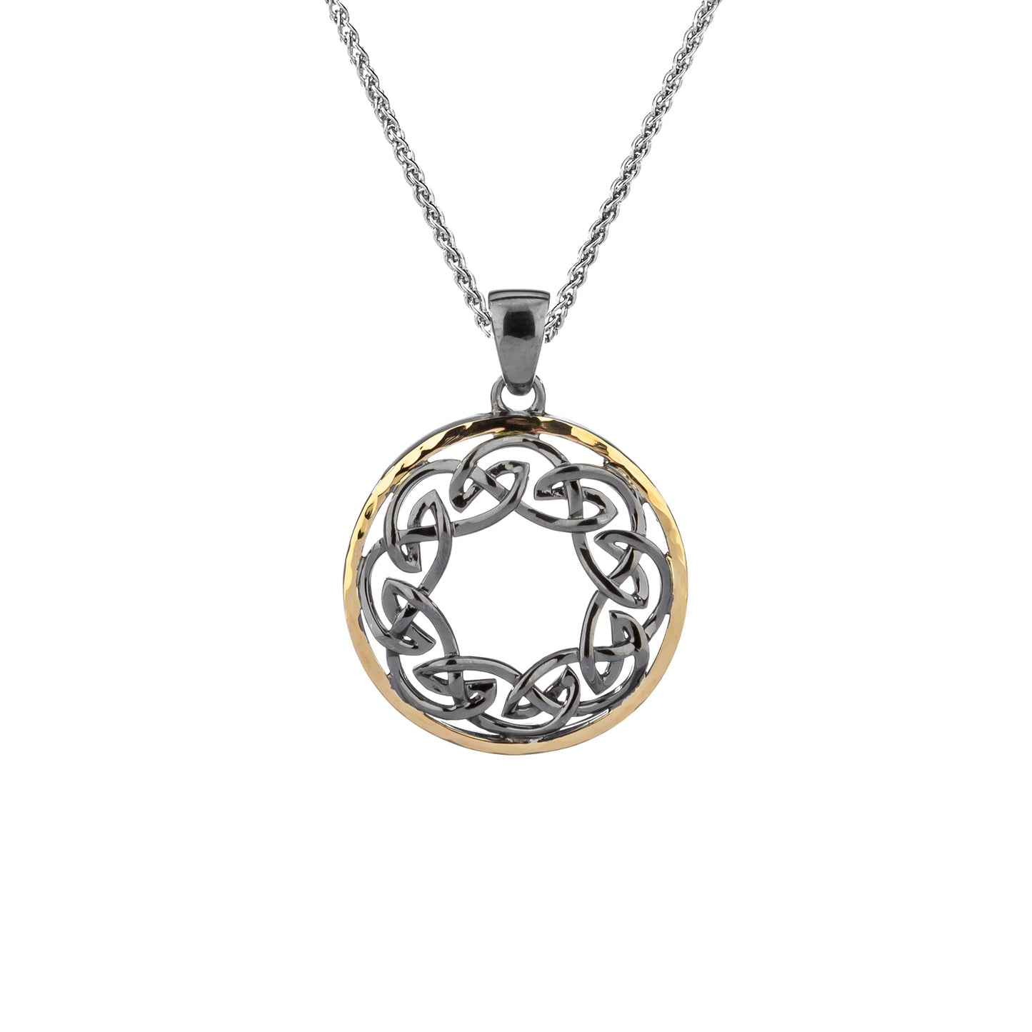 Keith Jack Sterling Silver  Ruthenium + 10k Path of Life Hammered Pendant