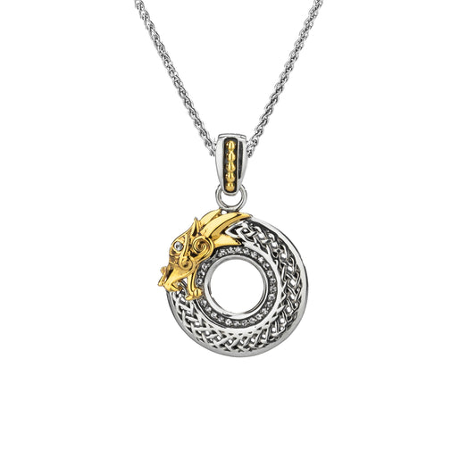 Keith Jack Sterling Silver + 10k Gold Head + White Sapphire(1.3mm) Small Dragon Pendant