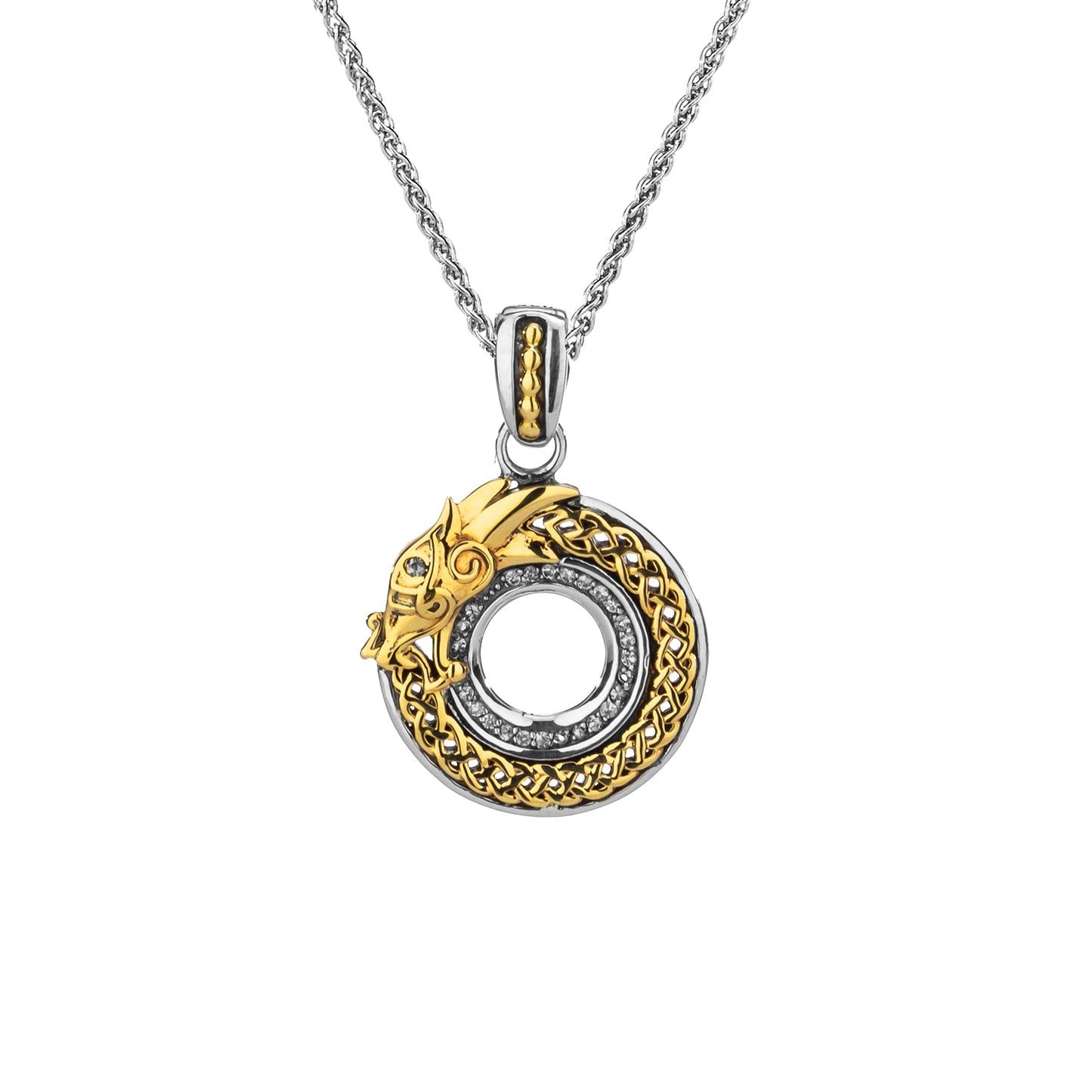 Keith Jack Sterling Silver Oxidized + 10k White Sapphire(1.3mm) Small Dragon Pendant