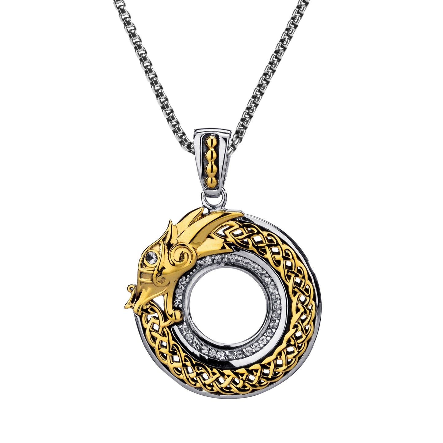 Keith Jack Sterling Silver Oxidized + 10k White Sapphire(1.3mm) Dragon Pendant with Beaded Bail