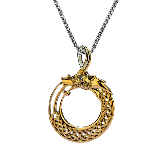 Keith Jack Sterling Silver Oxidized + 10k with White Sapphire (2mm) Dragon Pendant