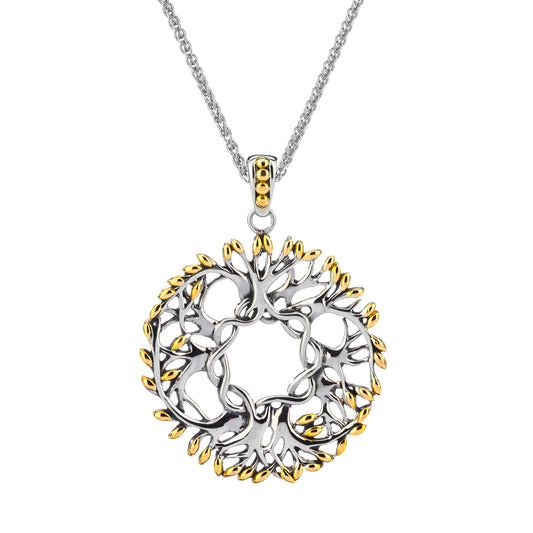 Keith Jack Sterling Silver + 18k Tree of Life Round Pendant Large