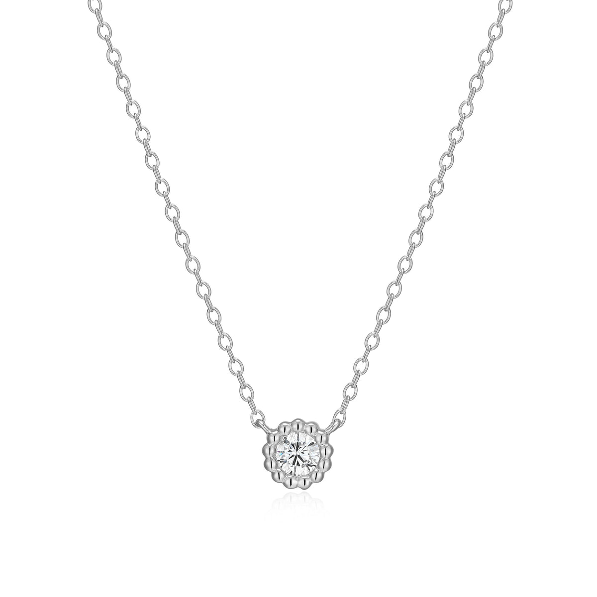 RHODIUM PLATED STERLING SILVER NECKLACE & 0.2000CTW LAB GROWN DIAMOND-1-20PT(F/C G-H/SI) #025 FORZATINA CABLE CHAIN 16" EXT 2"
