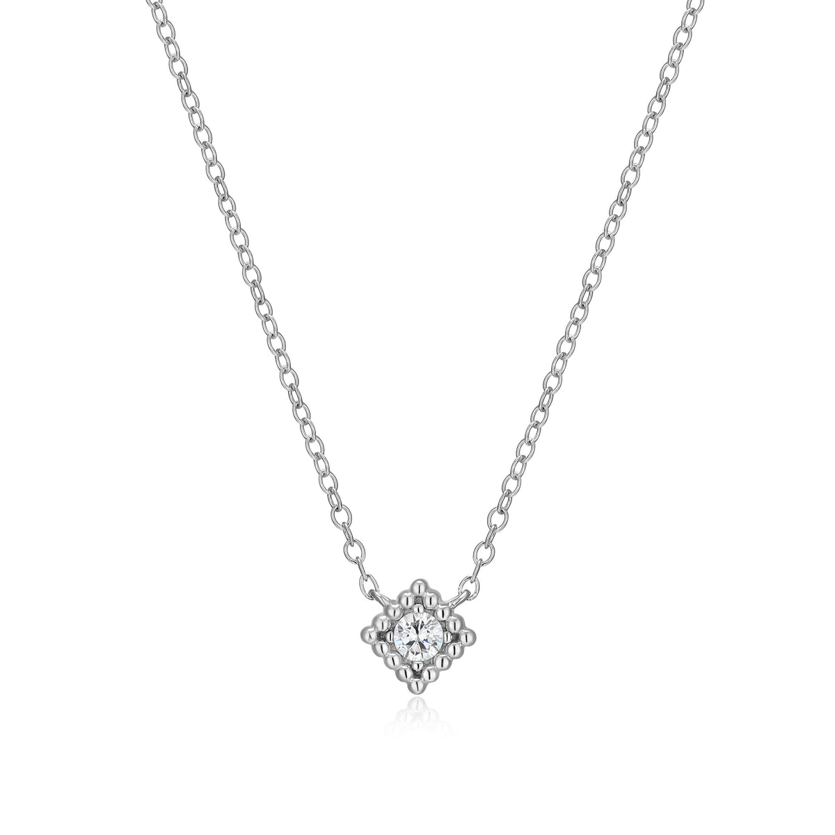 RHODIUM PLATED STERLING SILVER NECKLACE 0.1000CTW LAB GROWN DIAMOND-1-10PT(F/C G-H/SI) #025 FORZATINA CABLE CHAIN 16" EXT 2"