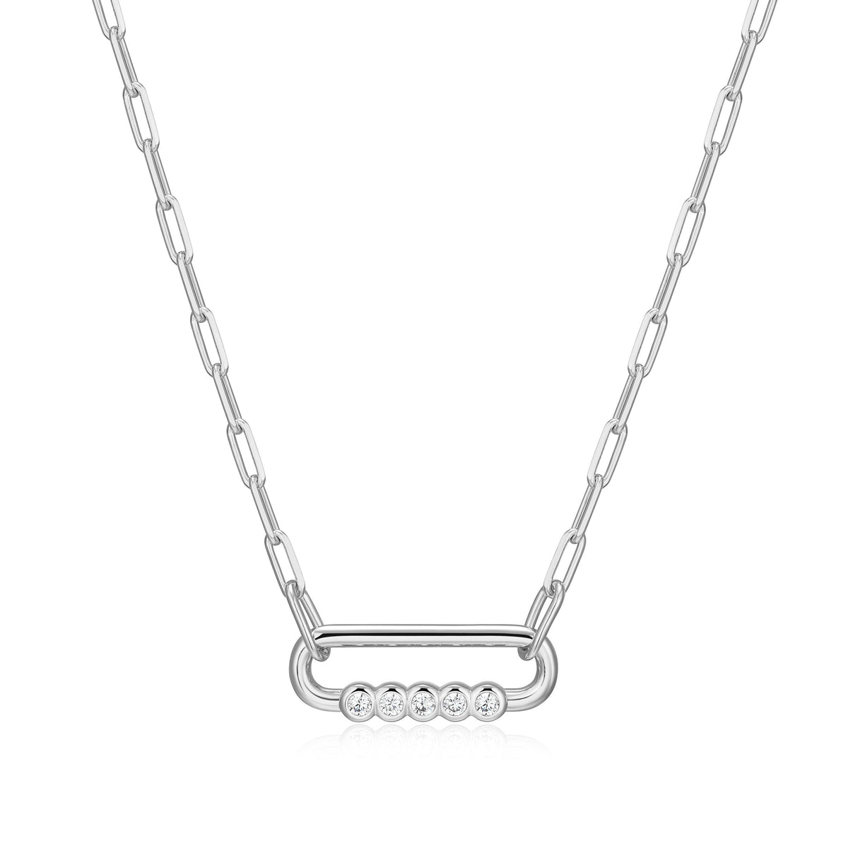 RHODIUM PLATED STERLING SILVER NECKLACE & 0.1000CTW LAB GROWN DIAMOND-5-2PT(F/C G-H/SI) 2*5.6MM FACETED CROSSED DIAMOND CUT CABLE CHAIN 16" EXT 2"
