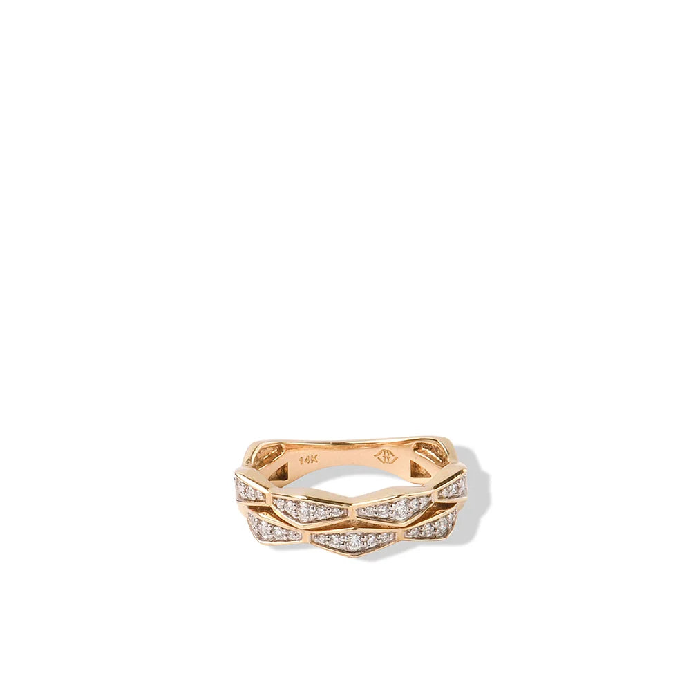 14K Solid Gold Natural White Diamond Triple Bypass Ring