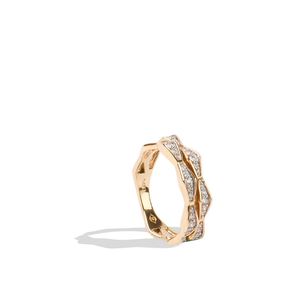 14K Solid Gold Natural White Diamond Triple Bypass Ring