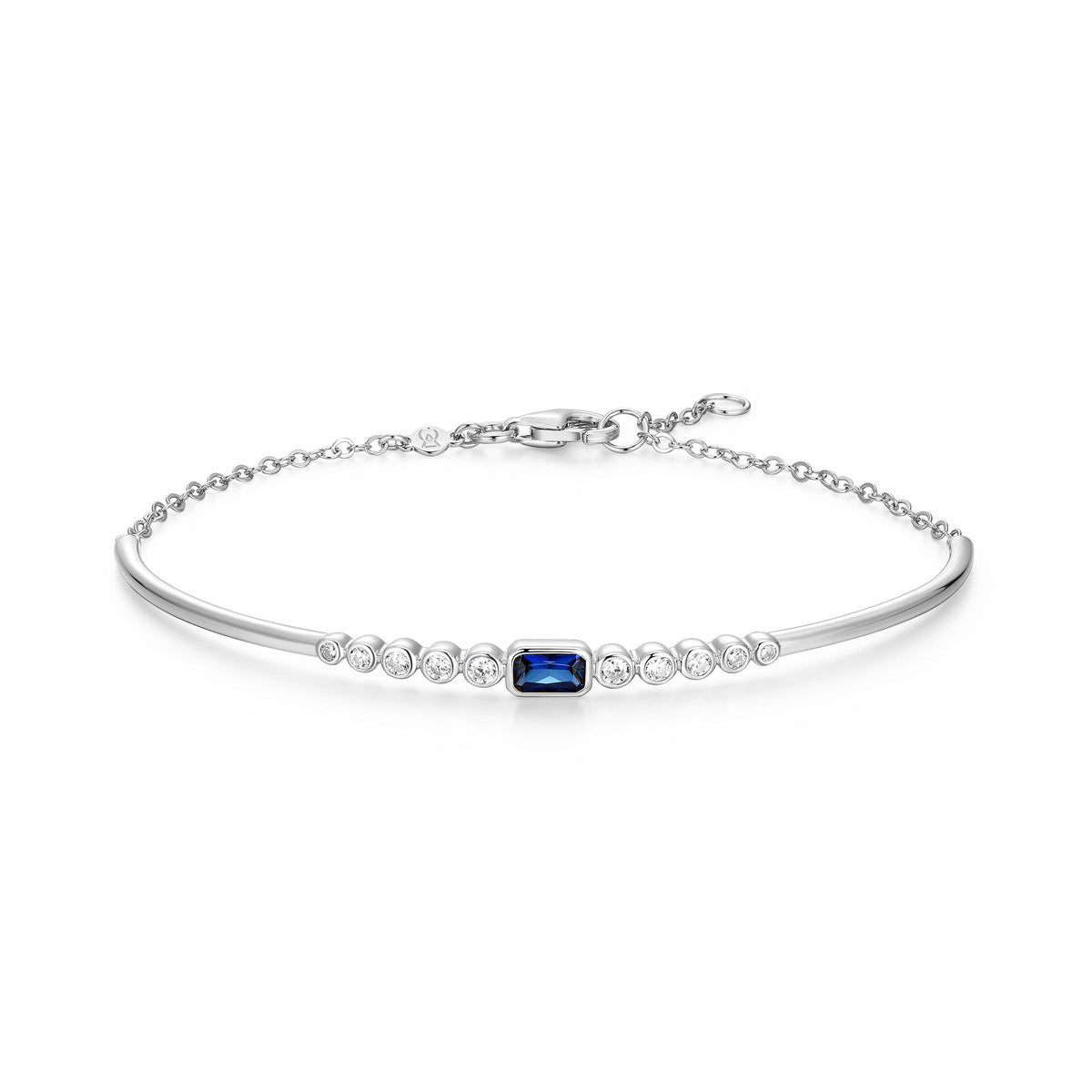 STERLING SILVER RHODIUM PLATED BRACELET CREATED SAPPHIRE EMERALD 5X3MM & 0.2000CTW (F/C G-H/SI) #1218F CABLE CHAIN ISIDE 60X50MM EXT 0.5"