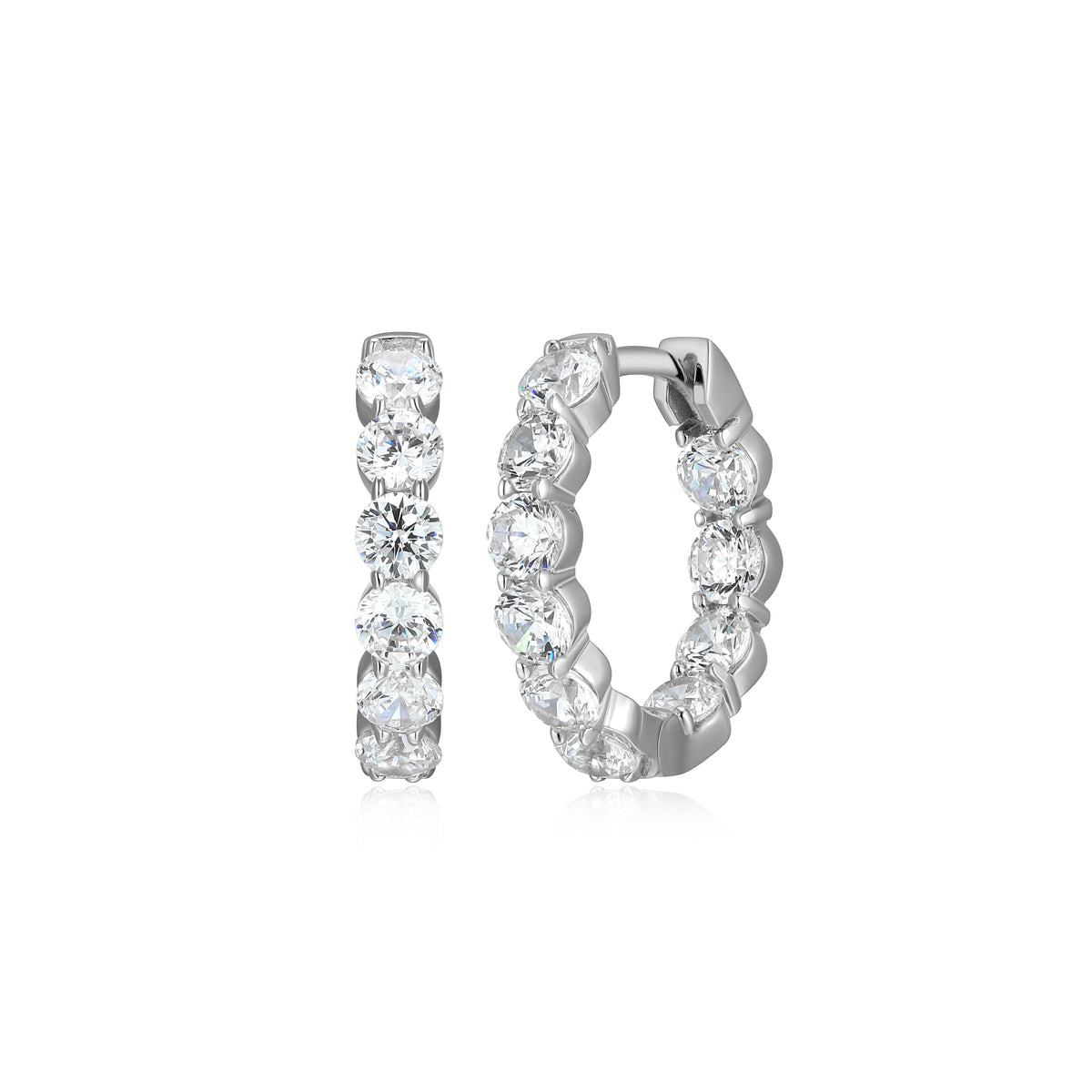 RHODIUM PLATED STERLING SILVER HOOP EARRINGS 2.0000CTW LAB GROWN DIAMOND-20-10PT(F/C G-H/SI)