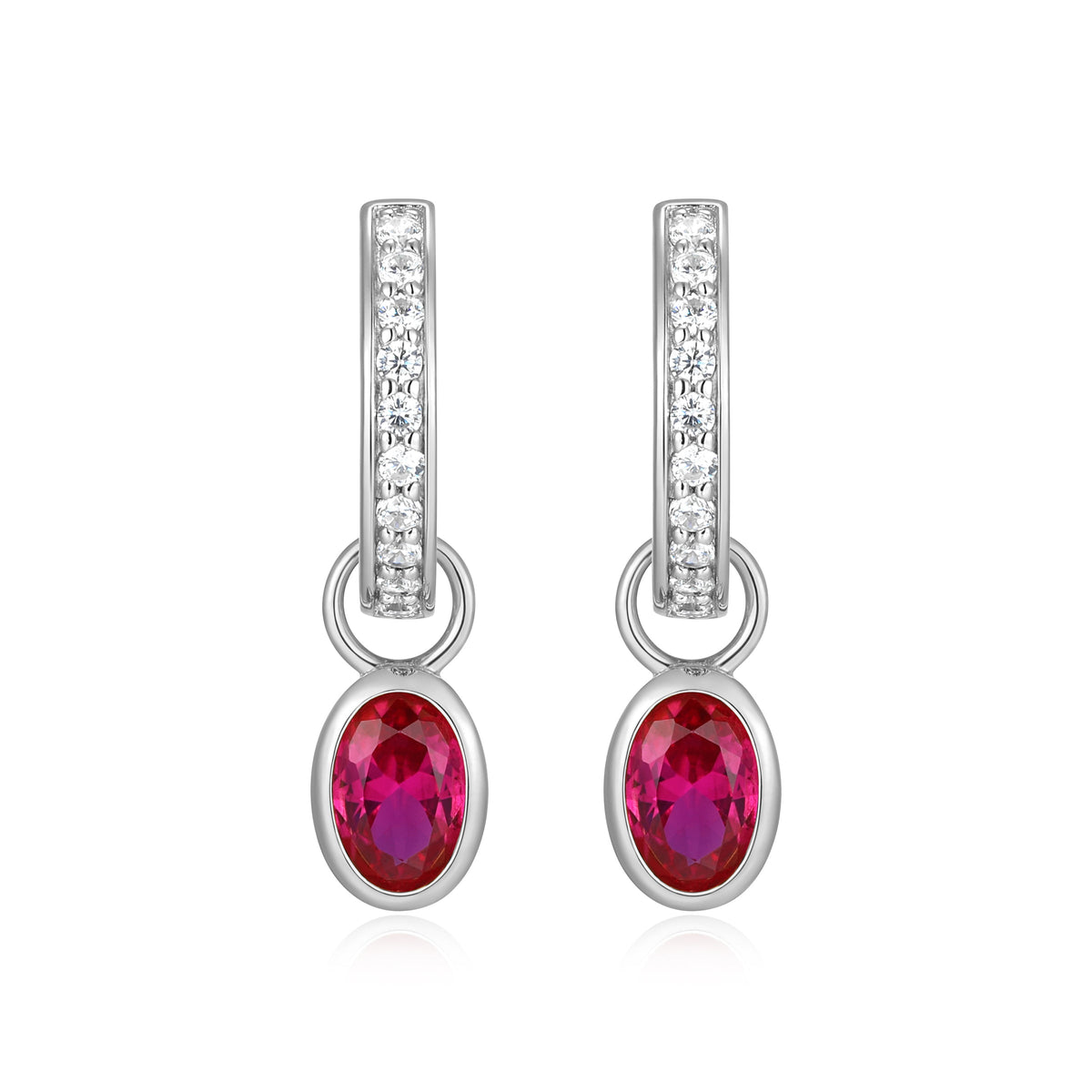JULY BIRTHSTONE LAB-CREATED RUBY & LAB-CREATED DIAMOND MINI PAPERCLIP EARRINGS IN RHODIUM-PLATED STERLING SILVER