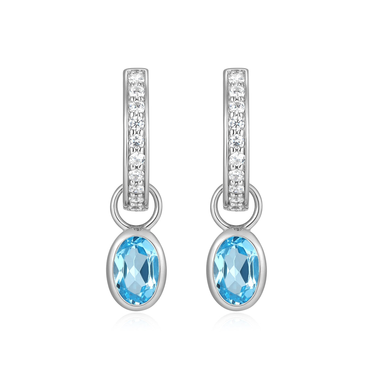 DECEMBER BIRTHSTONE GENUINE SWISS BLUE TOPAZ & LAB-CREATED DIAMOND MINI PAPERCLIP EARRINGS IN RHODIUM-PLATED STERLING SILVER