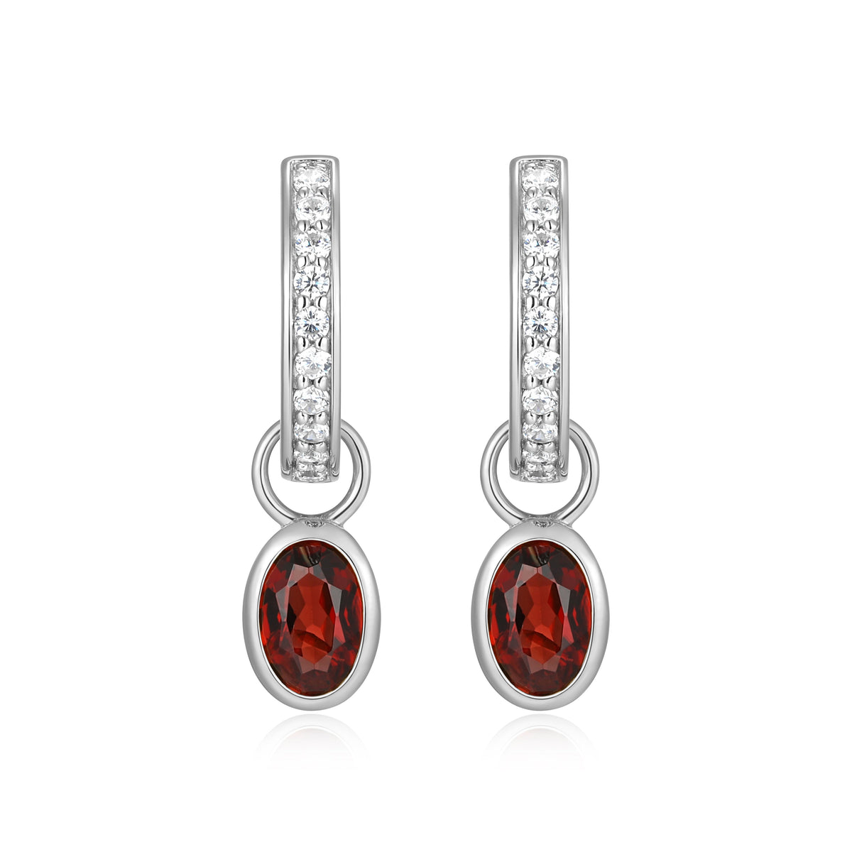 JANUARY BIRTHSTONE GENUINE GARNET & LAB-CREATED DIAMOND MINI PAPERCLIP EARRINGS IN RHODIUM-PLATED STERLING SILVER