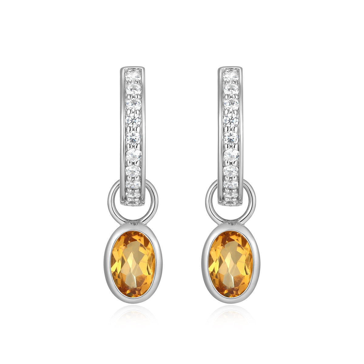 NOVEMBER BIRTHSTONE GENUINE CITRINE & LAB-CREATED DIAMOND MINI PAPERCLIP EARRINGS IN RHODIUM-PLATED STERLING SILVER
