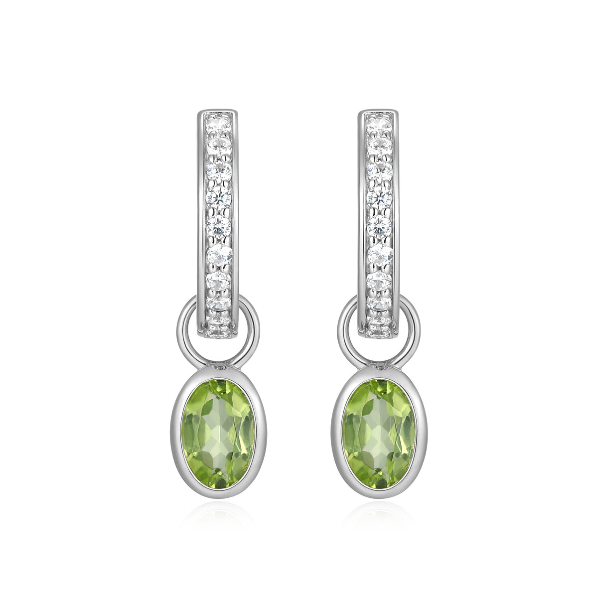 AUGUST BIRTHSTONE GENUINE PERIDOT & LAB-CREATED DIAMOND MINI PAPERCLIP EARRINGS IN RHODIUM-PLATED STERLING SILVER