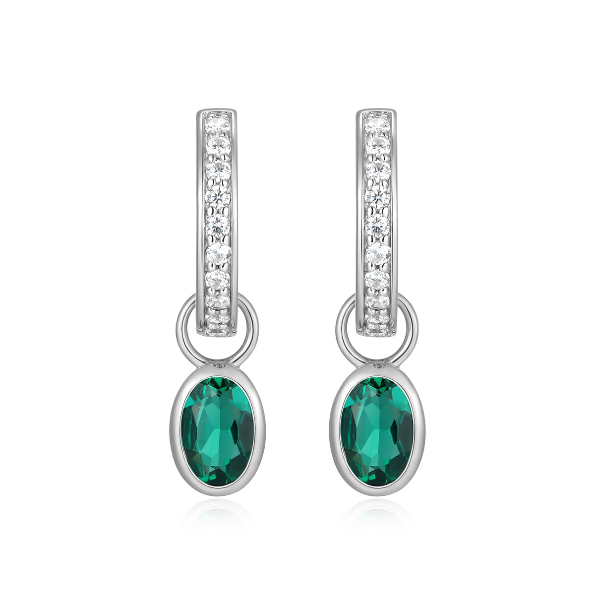 MAY BIRTHSTONE LAB-CREATED EMERALD & LAB-CREATED DIAMOND MINI PAPERCLIP EARRINGS IN RHODIUM-PLATED STERLING SILVER