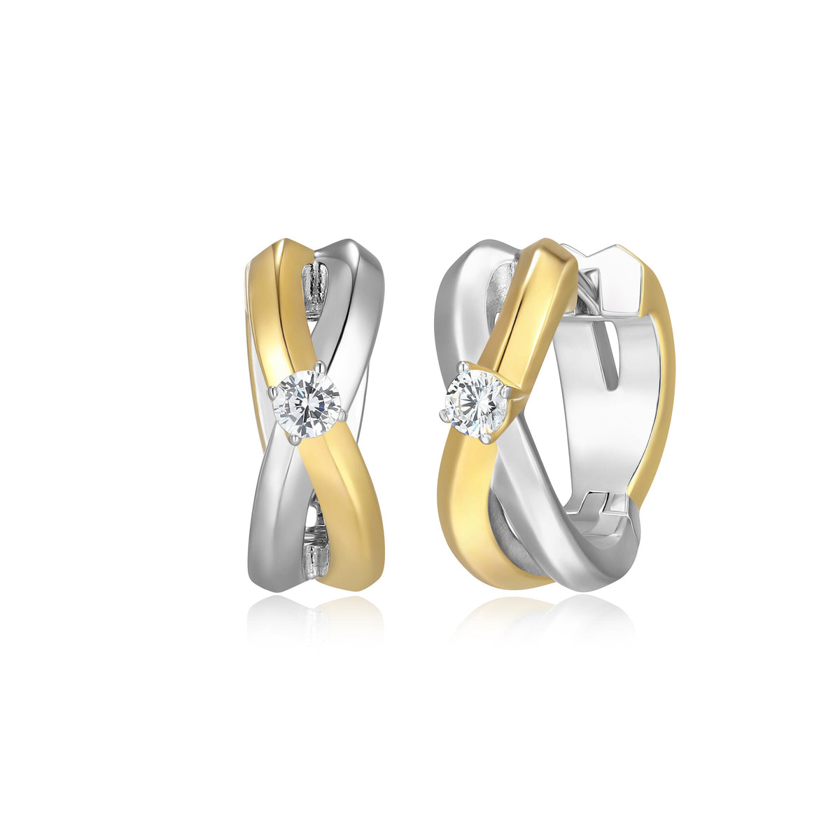 RHODIUM AND 14K YELLOW GOLD PLATED STERLING SILVER HOOP EARRINGS 0.2000CTW LAB GROWN DIAMOND-2-10PT(F/C G-H/SI)