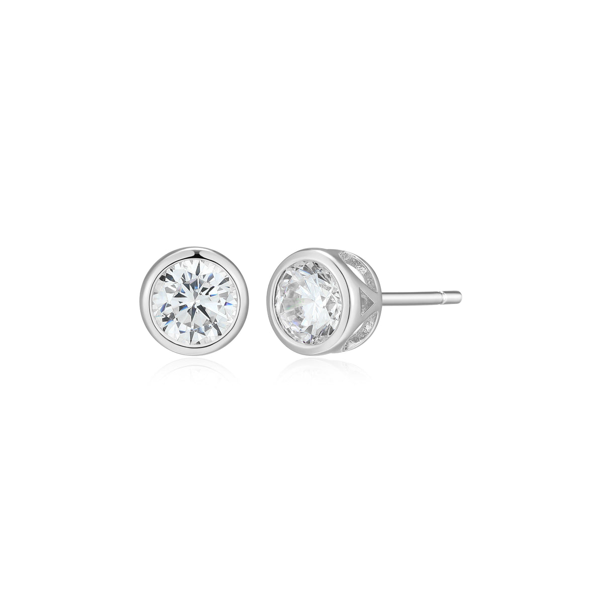 RHODIUM PLATED STERLING SILVER POST EARRINGS & 1.0000CTW LAB GROWN DIAMOND-2-50PT(F/C G-H/SI)