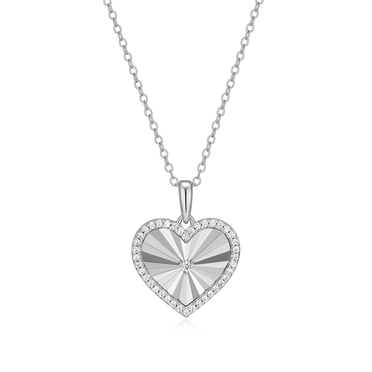 RHODIUM PLATED STERLING SILVER PENDANT NECKLACE 0.2140CTW LAB GROWN DIAMOND-1-1.4PT(F/C G-H/SI) & LAB GROWN DIAMOND-36(S/C G-H/SI) & LAB GROWN DIAMOND-4(S/C G-H/SI) DIAMOND CUT #025 FORZATINA CABLE CHAIN 16" EXT 2"