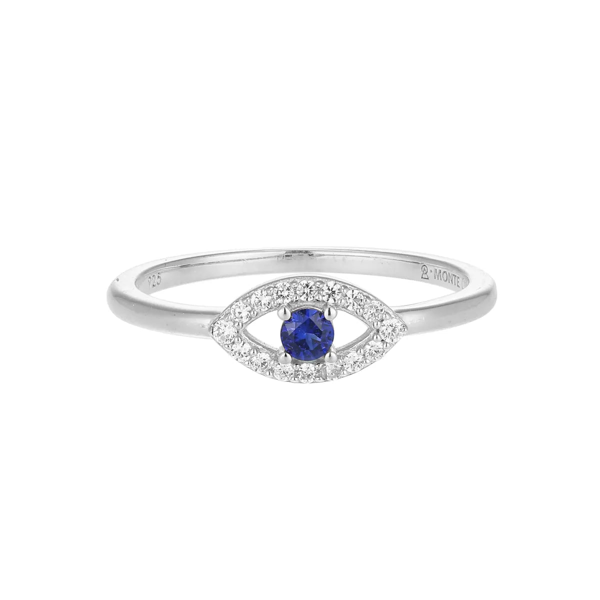 M By Monte Luna Sterling SIlver Rhodium Plated Ring Created Sapphire Rd Diamond