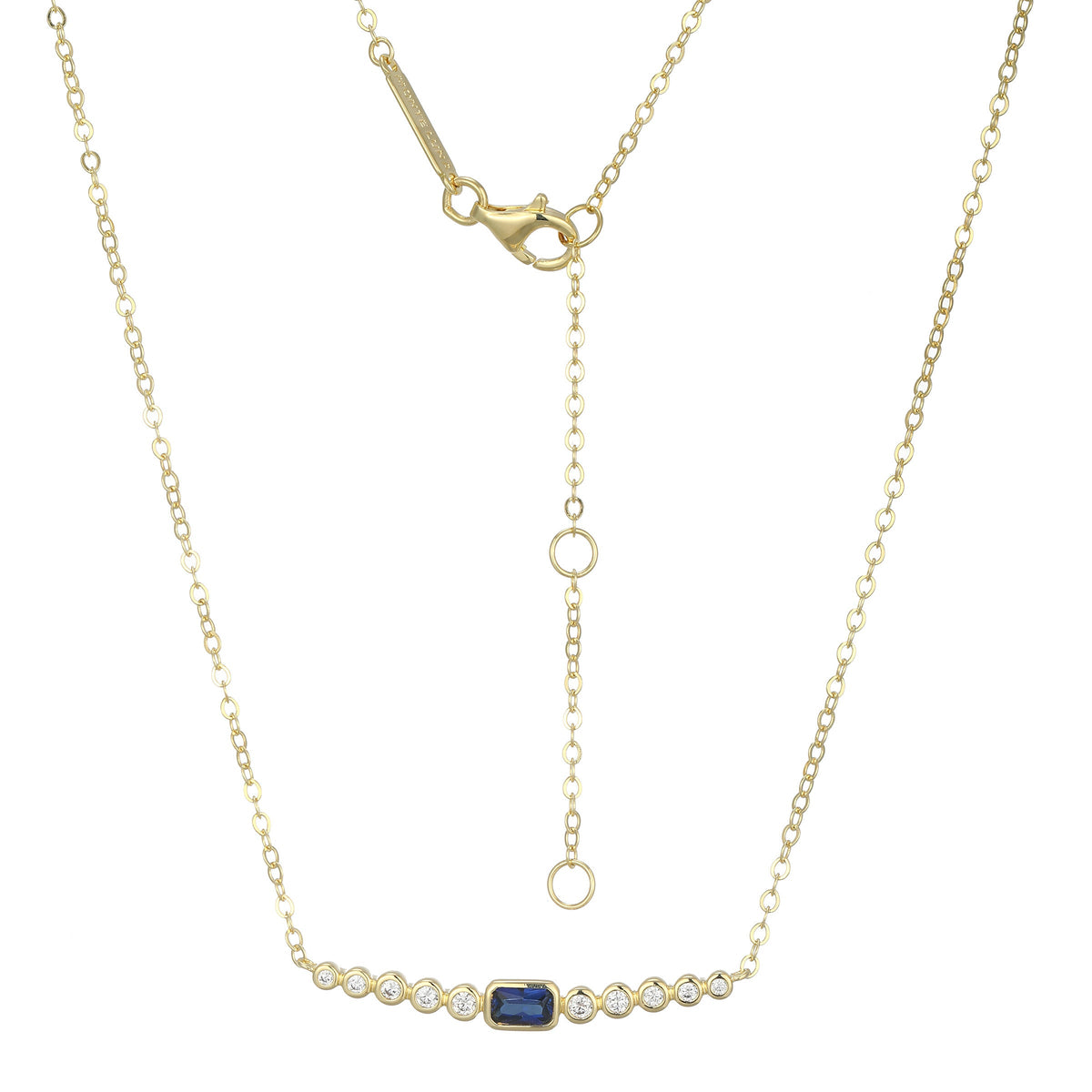 STERLING SILVER YELLOW GOLD PLATED NECKLACE CREATED SAPPHIRE EMERALD 5X3MM & 0.2000CTW (F/C G-H/SI) #1218F CABLE CHAIN 16" EXT 2"