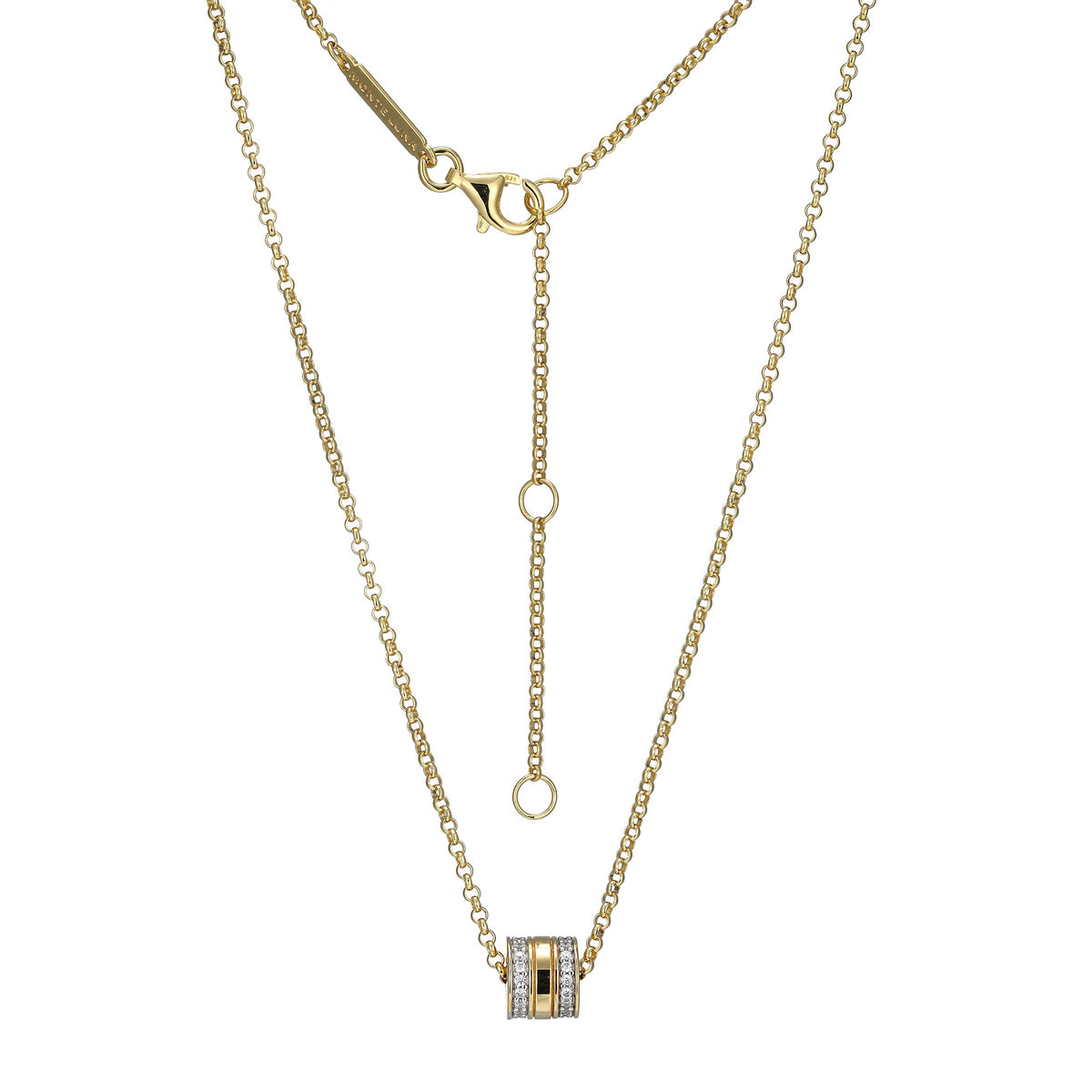 STERLING SILVER YELLOW GOLD AND RHODIUM PLATED NECKLACE & 0.1800CTW LAB GROWN DIAMOND-36(S/C G-H/SI) #020 ROLO CHAIN 16" EXT 2"