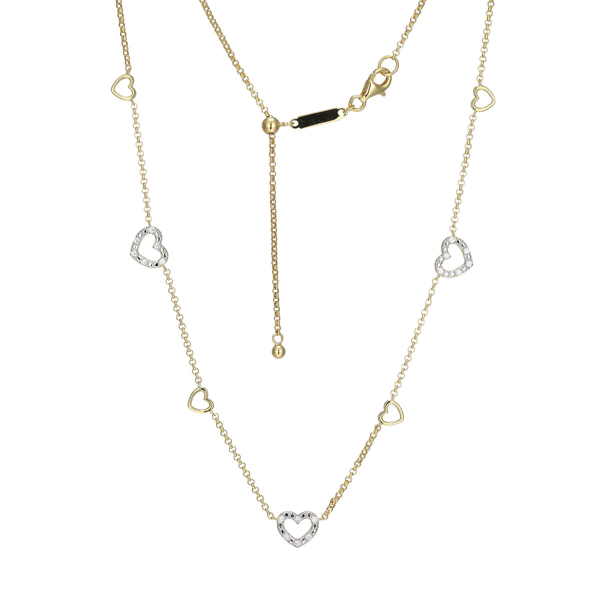 STERLING SILVER YELLOW GOLD AND RHODIUM PLATED NECKLACE 0.1800CTW LAB GROWN DIAMOND-18-1PT(F/C G-H/SI) #020 ROLO CHAIN 22"