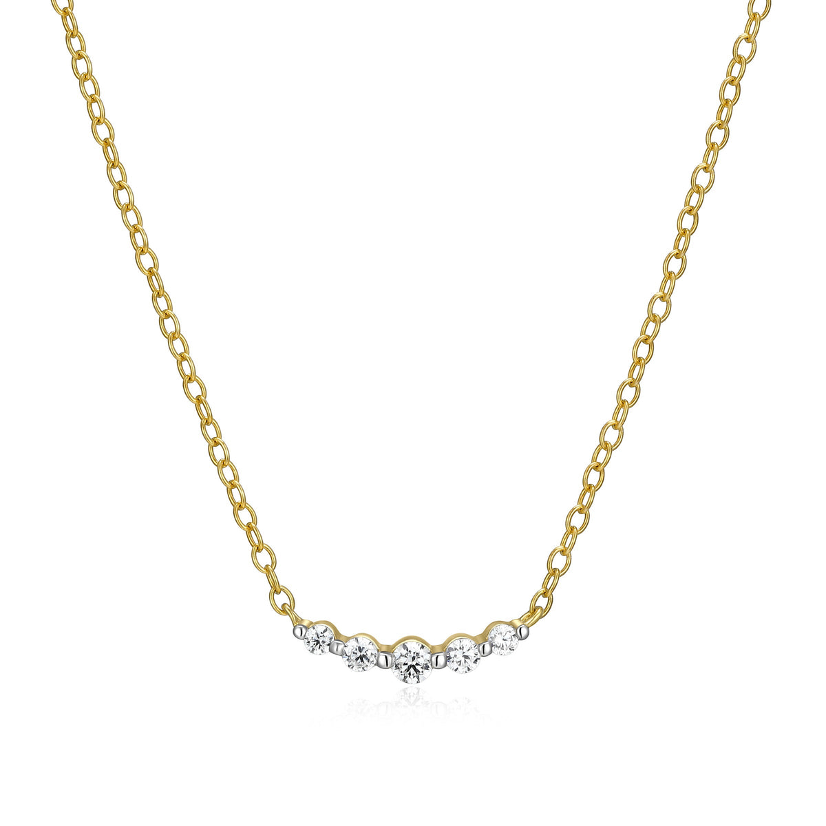 14K YELLOW GOLD AND RHODIUM PLATED STERLING SILVER NECKLACE 0.1000CTW LAB GROWN DIAMOND-1-3.8PT(F/C G-H/SI) & LAB GROWN DIAMOND-2-1.8PT(F/C G-H/SI) & LAB GROWN DIAMOND-2-1.3PT(F/C G-H/SI) #025 FORZATINA CABLE CHAIN 16" EXT 2"
