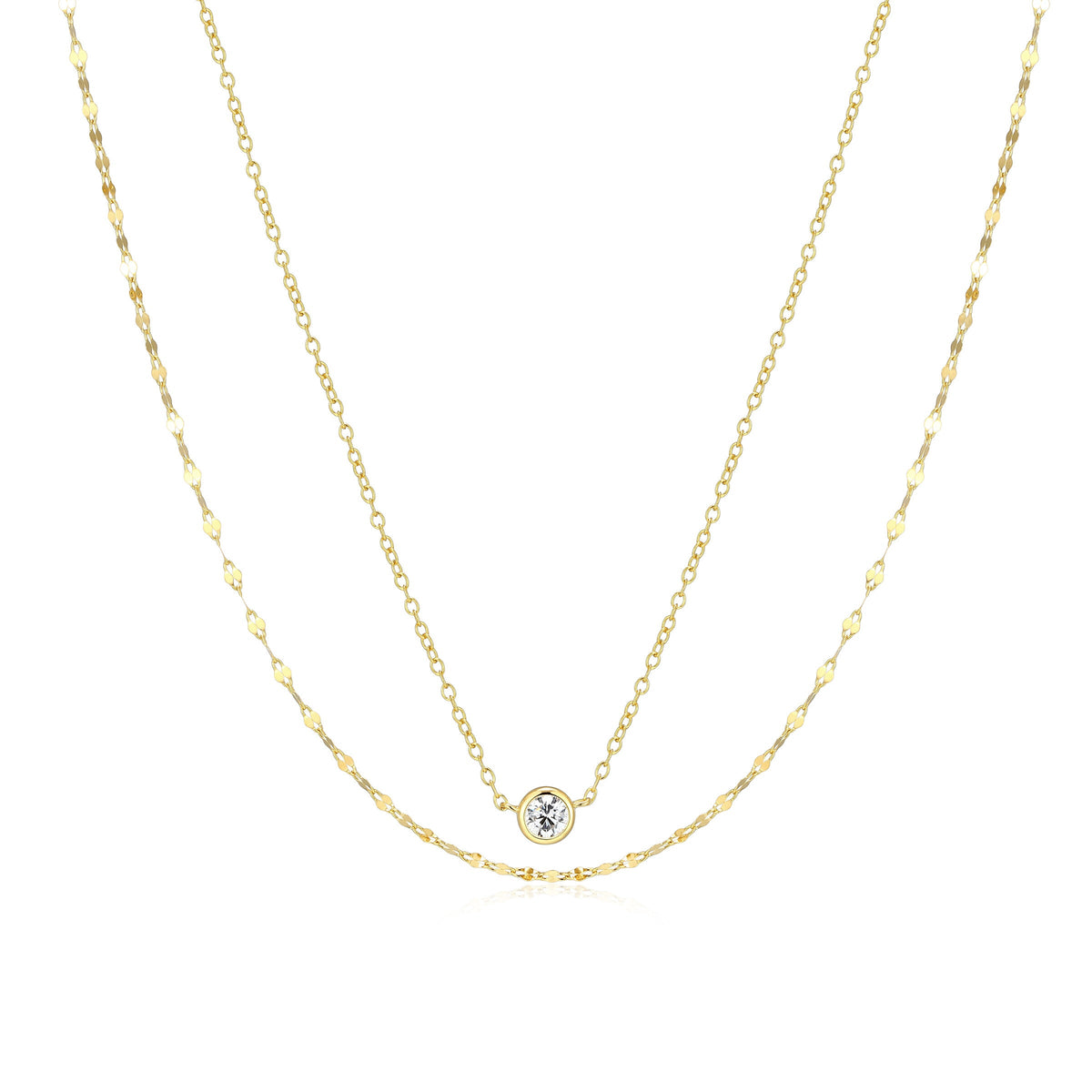 14K YELLOW GOLD PLATED STERLING SILVER NECKLACE 0.2000CTW LAB GROWN DIAMOND-1-20PT(F/C G-H/SI) 1.4*2.6MM FANCY OVAL LINK CHAIN & #025 FORZATINA CABLE CHAIN 16" EXT 2"