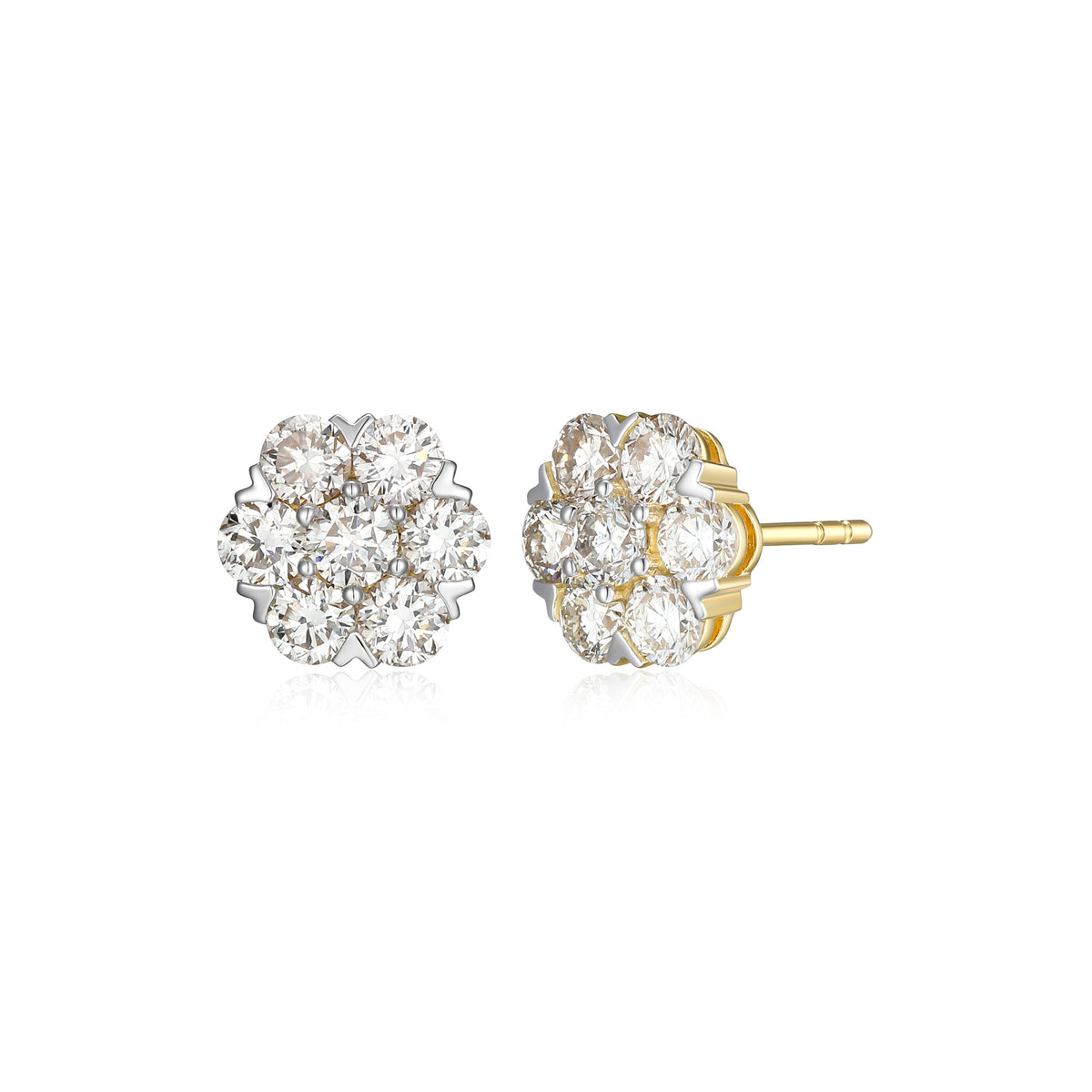 14K YELLOW GOLD AND RHODIUM PLATED STERLING SILVER POST EARRINGS 1.0500CTW LAB GROWN DIAMOND-14-7.5PT(F/C G-H/SI)