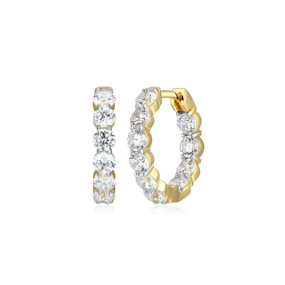 14K YELLOW GOLD AND RHODIUM PLATED STERLING SILVER HOOP EARRINGS 2.0000CTW LAB GROWN DIAMOND-20-10PT(F/C G-H/SI)