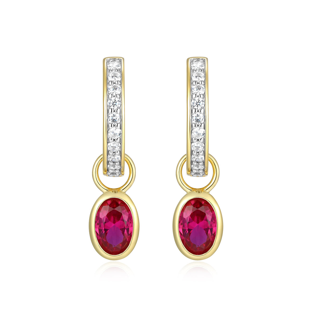JULY BIRTHSTONE LAB-CREATED RUBY & LAB-CREATED DIAMOND MINI PAPERCLIP EARRINGS IN 14K YELLOW GOLD-PLATED STERLING SILVER