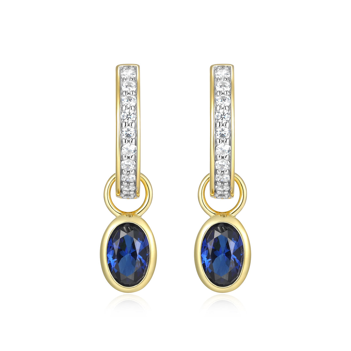 SEPTEMBER BIRTHSTONE LAB-CREATED SAPPHIRE & LAB-CREATED DIAMOND MINI PAPERCLIP EARRINGS IN 14K YELLOW GOLD-PLATED STERLING SILVER