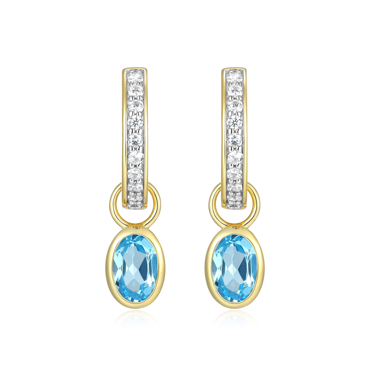 DECEMBER BIRTHSTONE GENUINE SWISS BLUE TOPAZ & LAB-CREATED DIAMOND MINI PAPERCLIP EARRINGS IN 14K YELLOW GOLD-PLATED STERLING SILVER
