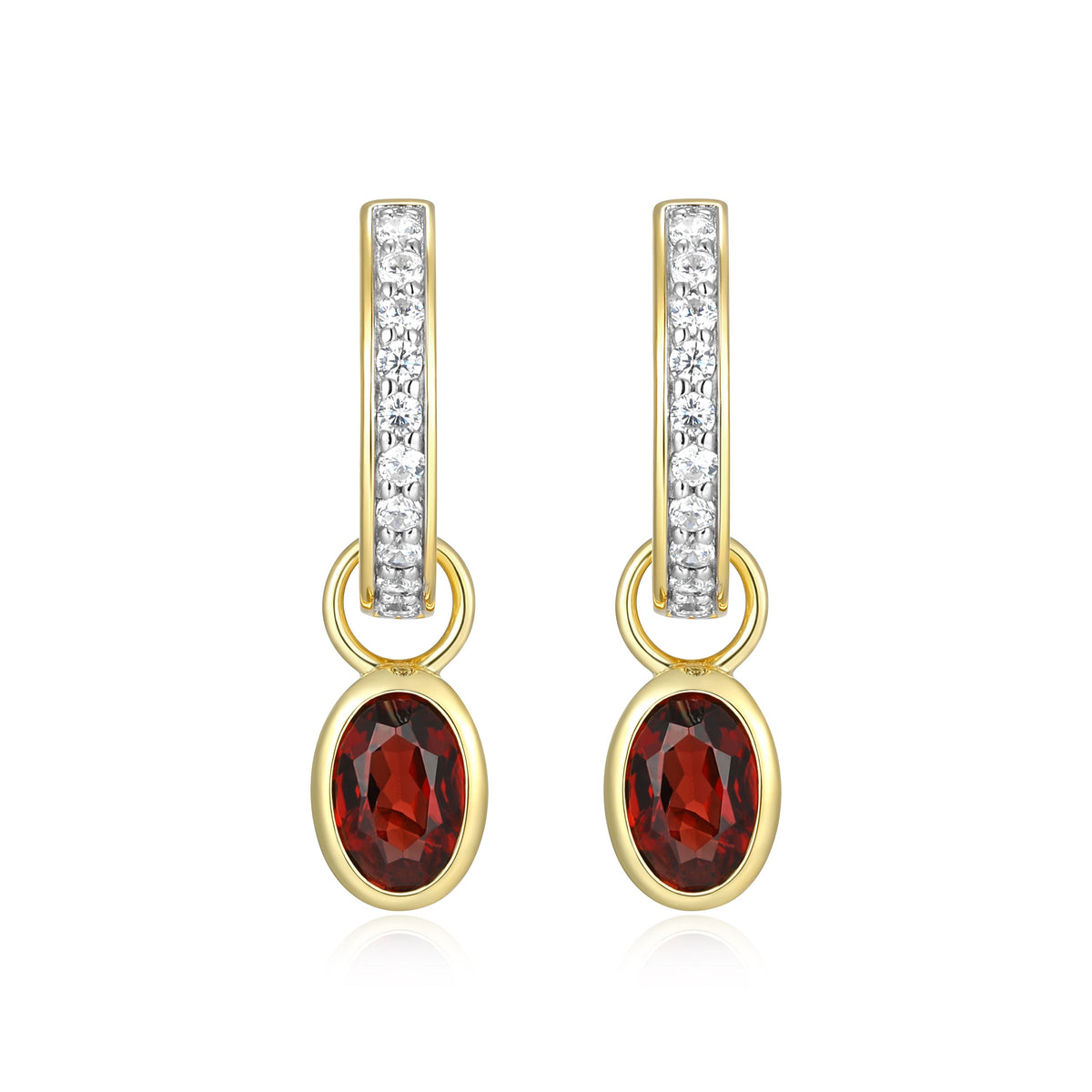 JANUARY BIRTHSTONE GENUINE GARNET & LAB-CREATED DIAMOND MINI PAPERCLIP EARRINGS IN 14K YELLOW GOLD-PLATED STERLING SILVER