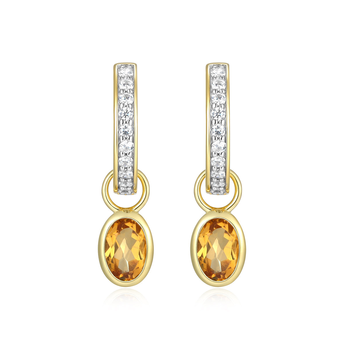 NOVEMBER BIRTHSTONE GENUINE CITRINE & LAB-CREATED DIAMOND MINI PAPERCLIP EARRINGS IN 14K YELLOW GOLD-PLATED STERLING SILVER