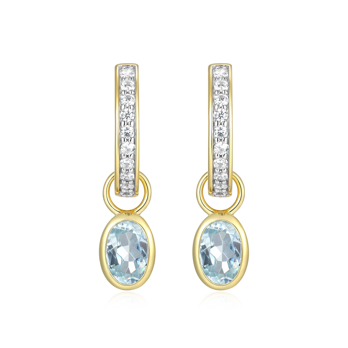 MARCH BIRTHSTONE GENUINE AQUAMARINE & LAB-CREATED DIAMOND MINI PAPERCLIP EARRINGS IN 14K YELLOW GOLD-PLATED STERLING SILVER