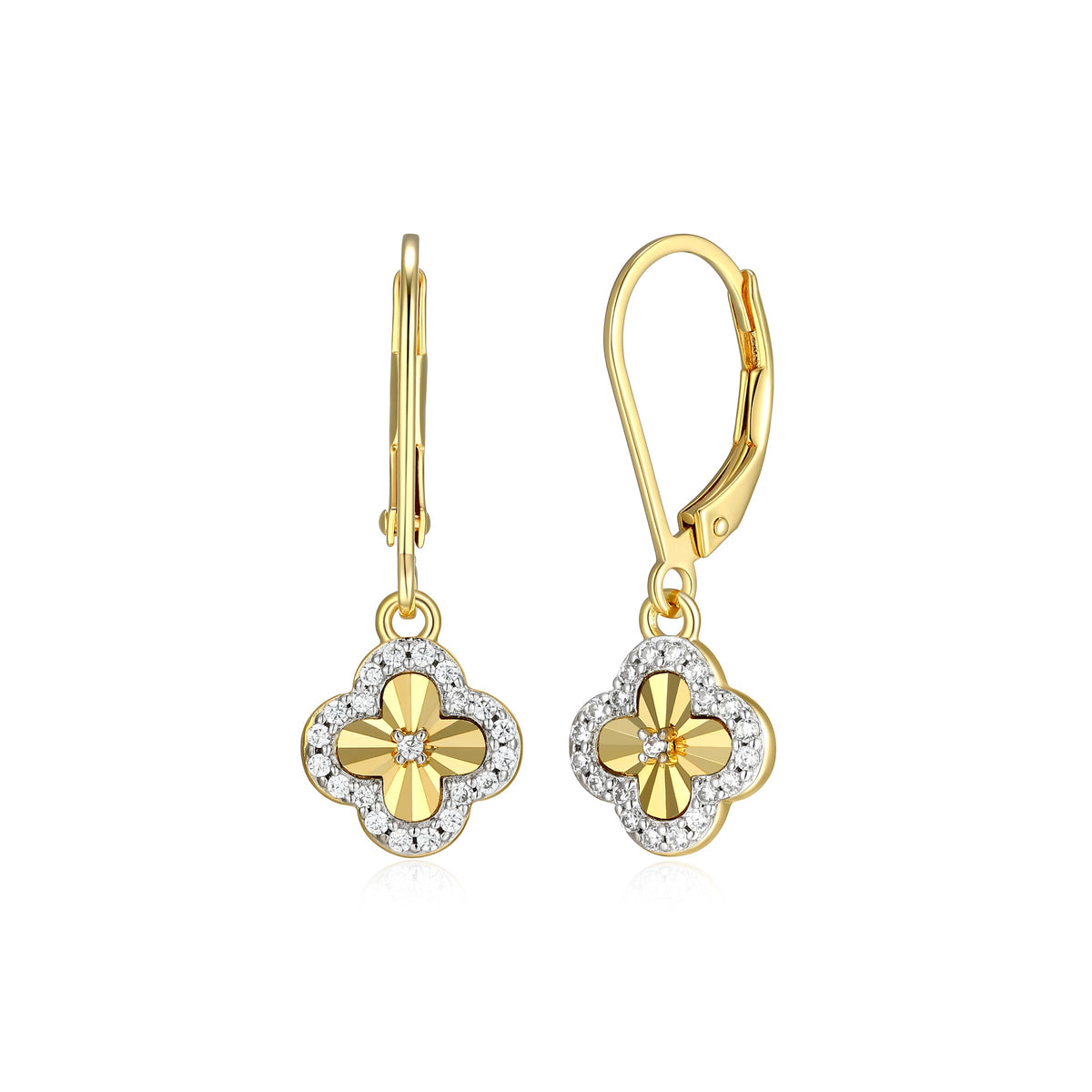 14K YELLOW GOLD AND RHODIUM PLATED STERLING SILVER DROP EARRINGS & 0.2100CTW LAB GROWN DIAMOND-32(S/C G-H/SI) & LAB GROWN DIAMOND-10(S/C G-H/SI) DIAMOND CUT
