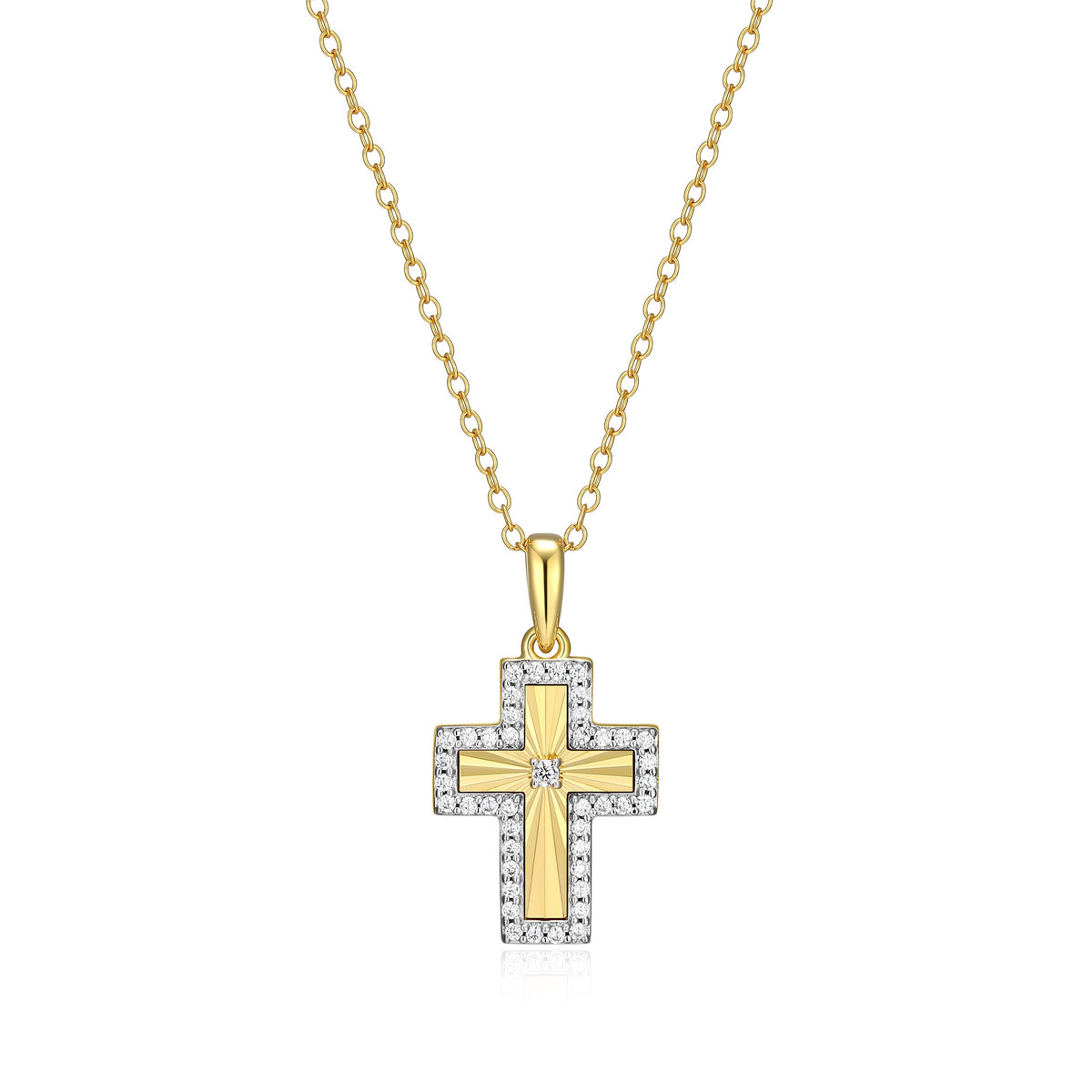 14K YELLOW GOLD AND RHODIUM PLATED STERLING SILVER PENDANT NECKLACE 0.2230CTW LAB GROWN DIAMOND-1-1.3PT(F/C G-H/SI) & LAB GROWN DIAMOND-38(S/C G-H/SI) & LAB GROWN DIAMOND-4(S/C G-H/SI) DIAMOND CUT #025 FORZATINA CABLE CHAIN 16" EXT 2"