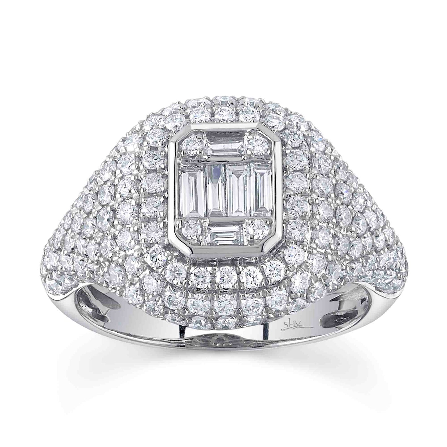 1.85CT 14K W/G DIAMOND BAGUETTE SIGNET RING