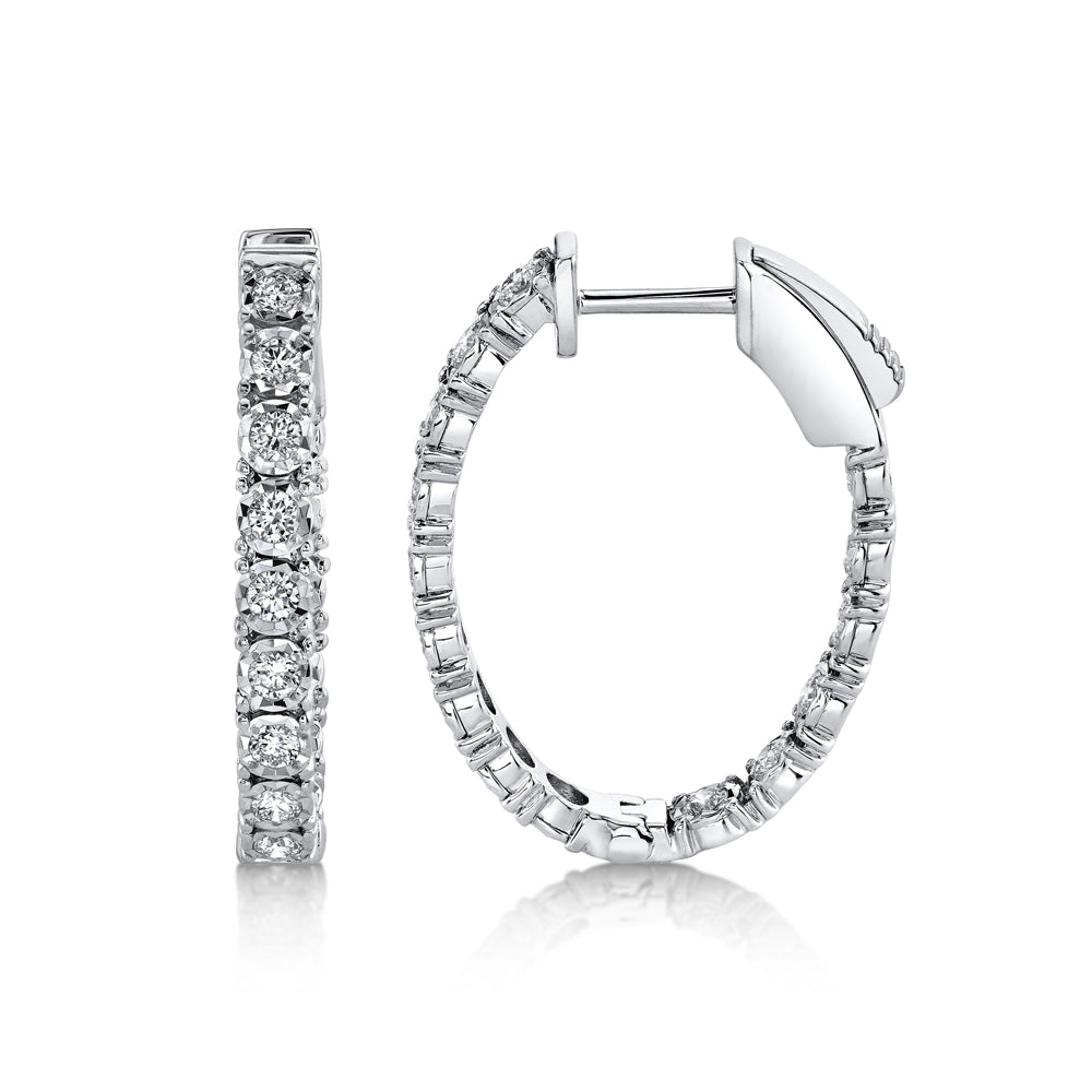 0.90CT 14K W/G DIAMOND OVAL HOOP EARRING