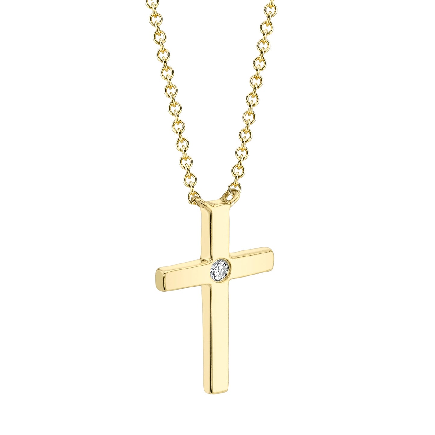 0.03CT 14K Y/G DIAMOND BEZEL CROSS NECKLACE