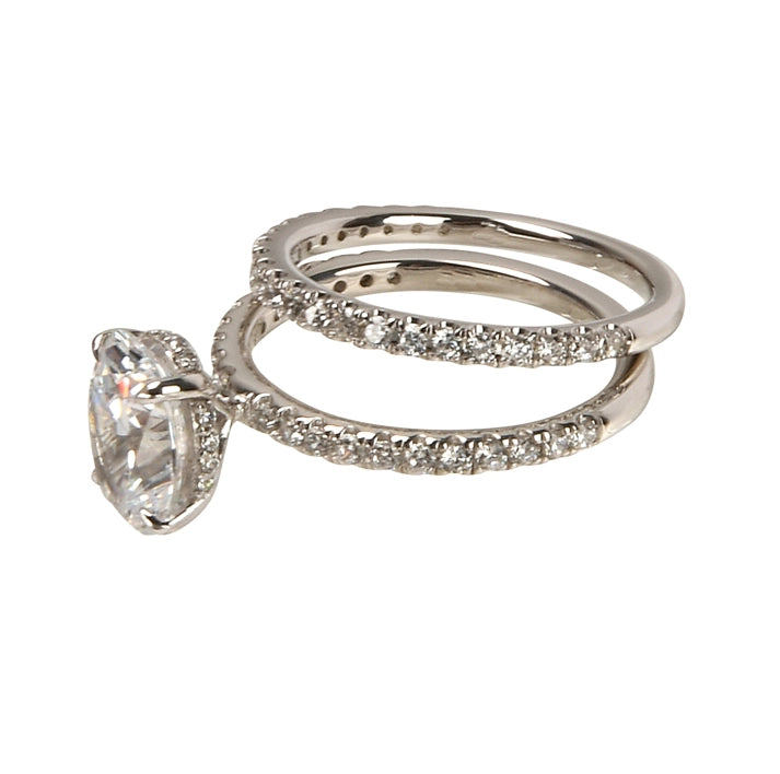 Oval Halo Engagement Ring & Pavé Wedding Band Set